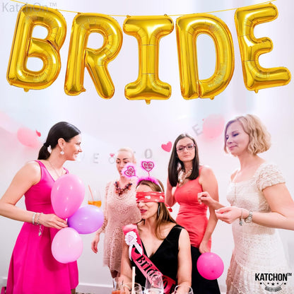 KatchOn, Giant Gold Bride Balloons - 40 Inch | Bachelorette Party Decorations | Gold Bride Balloon for Bridal Shower Decorations | Bridal Shower Balloon | Bachelorette Balloons