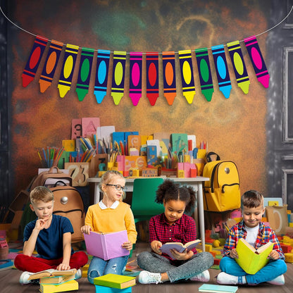 KatchOn Pre Strung Crayon Banner 10 Feet, Back to School Decorations