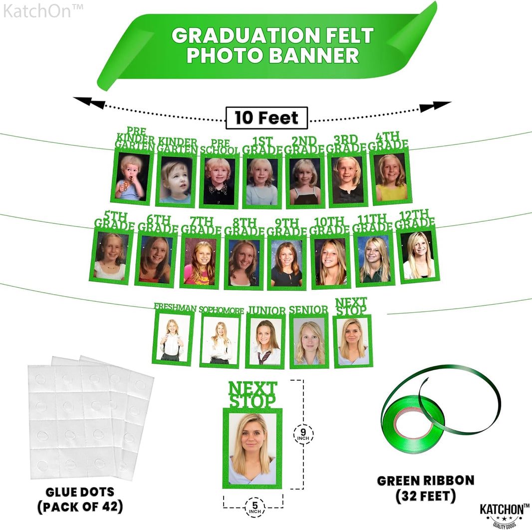KatchOn, K-12 Graduation Photo Banner 5x7 - Photo Cards 12+6 | Grad Banner 2026 Personalized | Green Grad Picture Display, 2026 Graduation Decorations | Grad Party Decorations 2026
