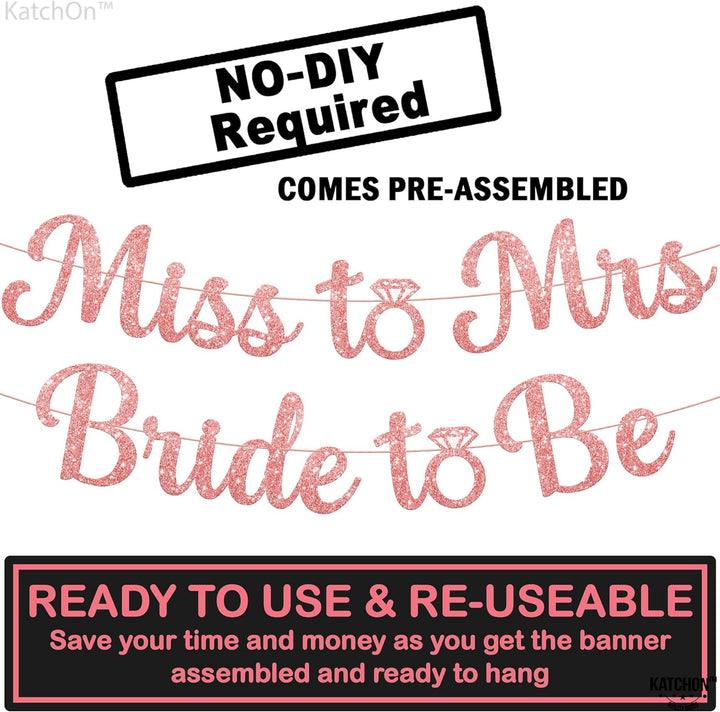 KatchOn, Miss to Mrs Bride to Be Banner - 10 Feet, Pre-Strung No DIY | Rose Gold Glitter Miss to Mrs Banner | Rose Gold Bridal Shower Decorations | Bridal Shower Banner, Bachelorette Party Decorations