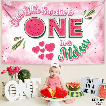 KatchOn One in a Melon Backdrop – 72x44 Inch | Watermelon Banner for One in a Melon Party Decorations, Watermelon Birthday Decorations