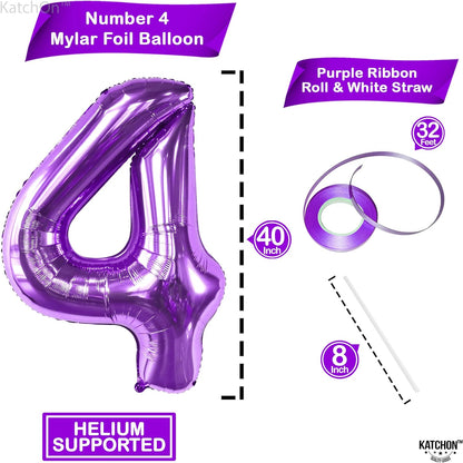 KatchOn, Giant Purple 4 Balloon Number - 40 Inch | Purple Number 4 Balloon, Mermaid 4th Birthday Decorations for Girls | 4th Birthday Balloons | 4 Purple Balloon for 4th Mermaid Party Decorations