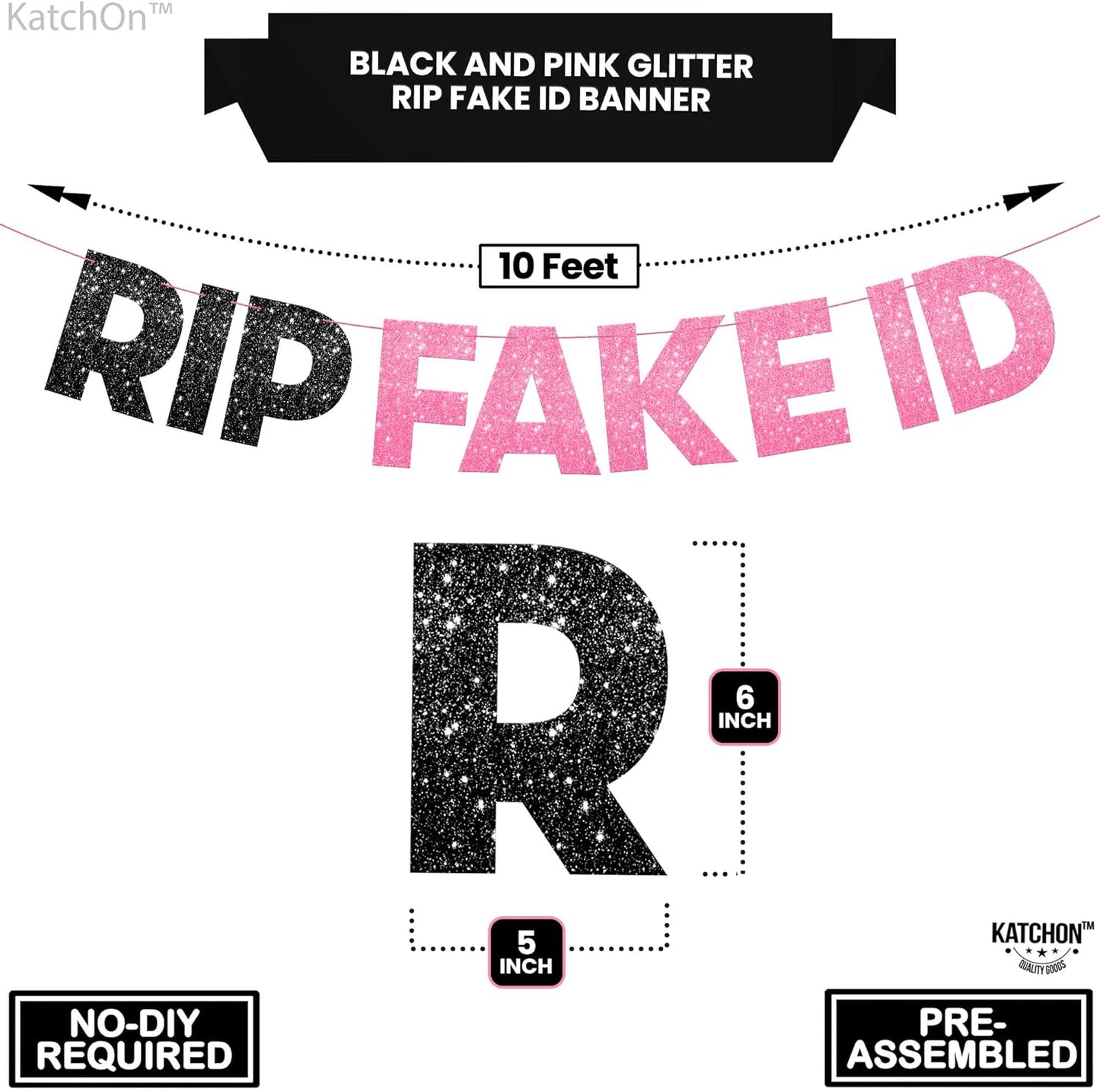 KatchOn, Black and Pink RIP Fake ID Banner - Glitter, 10 Feet, No DIY | 21st Birthday Banner, 21st Birthday Decorations for Her | 21st Birthday Sign, Happy 21 birthday decorations | Finally 21 Banner