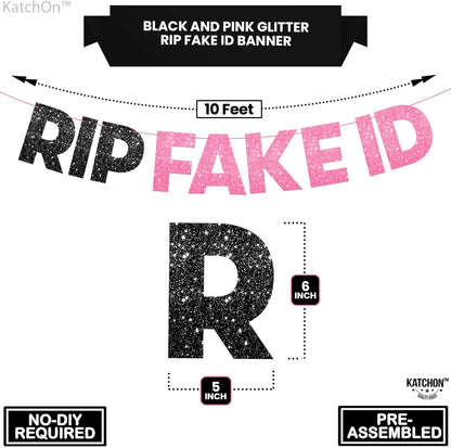 KatchOn, Black and Pink RIP Fake ID Banner - Glitter, 10 Feet, No DIY | 21st Birthday Banner, 21st Birthday Decorations for Her | 21st Birthday Sign, Happy 21 birthday decorations | Finally 21 Banner