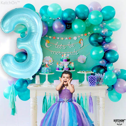 KatchOn, Giant Light Blue Number 3 Balloon - 40 Inch | Blue 3 Balloon Number for 3rd Birthday Decorations | 3rd Anniversary Decorations | Baby Shark Birthday Decoration