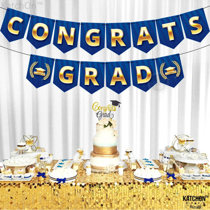 KatchOn, Blue and Gold Congrats Grad Banner - Big, 10 Feet, No DIY | Graduation Banner for 2026 | Grad Party Decorations | Congrats Grad Sign, 2026 Graduation Decorations, Graduation Party Decorations
