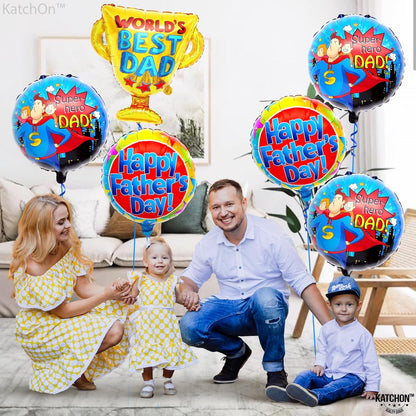 KatchOn, Happy Fathers Day Balloons - Large, Pack of 7 | Happy Fathers Day Decorations, Trophy Balloons | Super Dad Decorations | Best Dad Balloon for Happy Fathers Day Backdrop