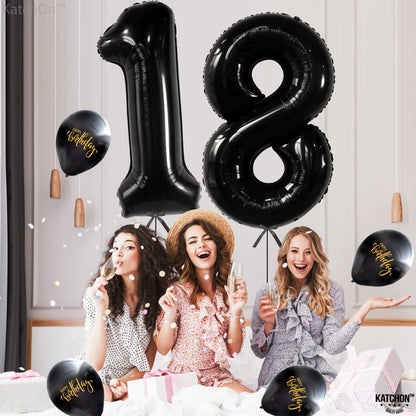 KatchOn, Black 18 Balloon Numbers - Giant, 40 Inch | 18 Balloon for 18th Birthday Decorations for Boys, Girls | Black Party Decorations | 18 Balloons for 18th Happy Anniversary Decorations