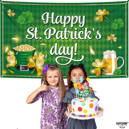 KatchOn, XtraLarge Happy St Patricks Day Banner - 72x44 Inch | St Patricks Day Backdrop for Photography | St Patricks Day Decorations Banners | Saint Patricks Day Banner for St Patricks Day Decor