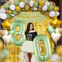 KatchOn | Sage Green 30th Birthday Decorations Set – Pack of 49 | Sage Green 30 Balloon Numbers, Star, Heart & Confetti Balloons, Gold Backdrop | 30th Sage Green Birthday Decorations for Women, Men