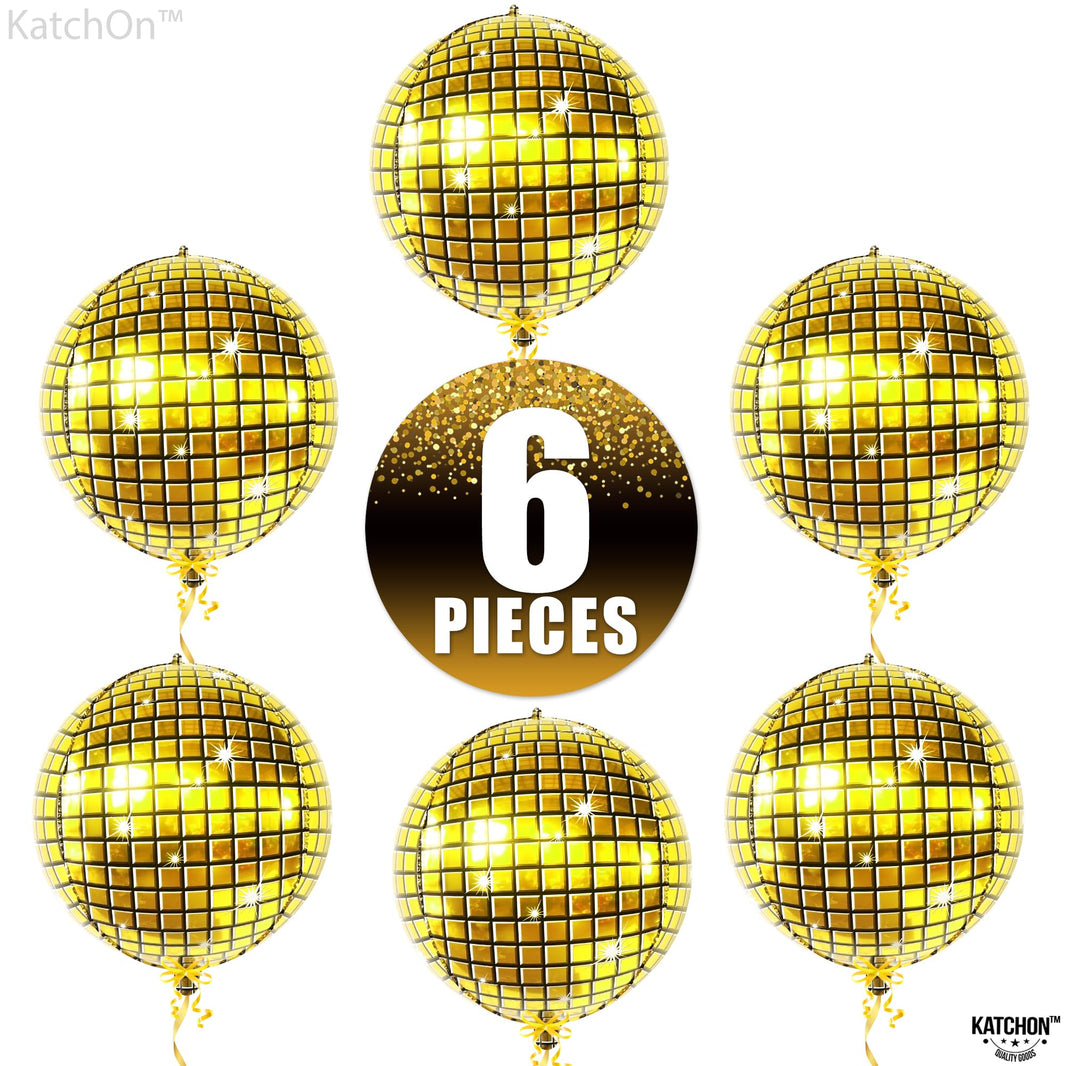 KatchOn, Huge Gold Disco Ball Balloons - 22 Inch Pack of 6 | 4D Disco Balloon, Gold Party Decorations | Graduation Balloons, Graduation Decorations 2025 | Disco Ball Decoration