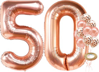 KatchOn, Giant Rose Gold 50th Birthday Balloons - 40 Inch | 50 Balloon Number, Confetti Balloons | 50 Balloon, 50 and Fabulous Birthday Decorations | 50th Anniversary Decorations