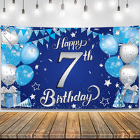 KatchOn, XtraLarge Happy 7th Birthday Banner - 72x44 Inch | Birthday Decorations for Boys and Girls | Hbd Banner Backdrop For Blue Party Decorations | Ocean Themed Party Decorations