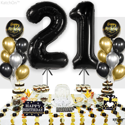 KatchOn, Black 21 Balloon Number - 40 Inch | Black 21st Birthday Decorations for Him, Her | 21st Anniversary Decorations | Black Birthday Party Decorations