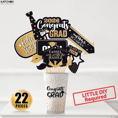 KatchOn, Graduation Photo Booth Props 2026 - Pack of 22 | Black and Gold Graduation Photo Props | Graduation Decorations 2026, Graduation Props For Congrats Grad Decorations, Class Of 2026 Decorations