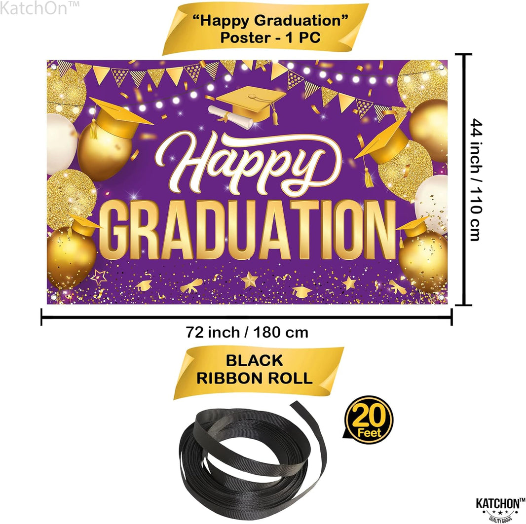 KatchOn, Happy Graduation Banner Purple and Gold - XtraLarge, 72x44 Inch | Purple Backdrop 2026, Grad Party Decorations Class of 2026 Congratulations Banner, Graduation Decorations 2026