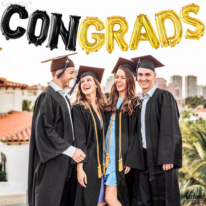 Black and Gold Congrats Balloons - 16 Inch, Graduation Balloons | Congrats Grad Foil Balloons for Graduation Decorations 2026 | Black and Gold Graduation Decorations | Congrats Grad Banner - KatchOn