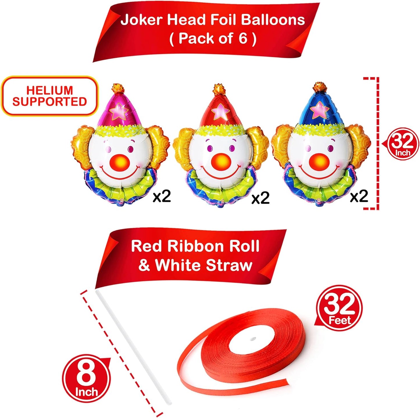 KatchOn, Large Clown Balloons Set - 32 Inch, Pack of 6 | Carnival Balloons for Clown Decorations | Clown Head Balloons for Circus Theme Party Decorations | Circus Balloons, Clown Party Decorations