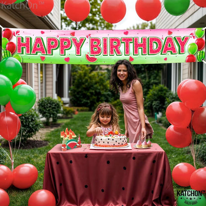 KatchOn Watermelon Birthday Banner 120x20 Inch, Watermelon Birthday Decor | One In A Melon Party Decorations, Watermelon Yard Banner, Summer Party Decorations, Watermelon Party Supplies