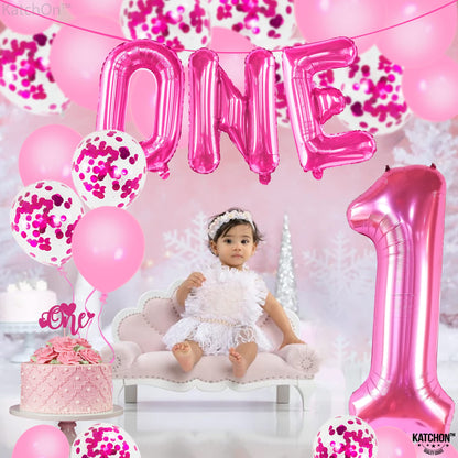 KatchOn, Hot Pink 1 Balloons for 1st Birthday - 40 Inch, Pack of 12 | Pink 1 Number Balloon, Pink First Birthday Decorations for Girl | Pink Party Decorations