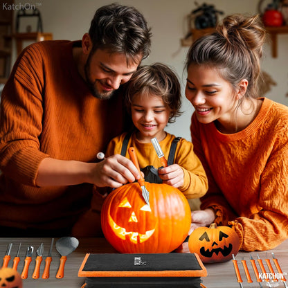 KatchOn, Professional Pumpkin Carving Kits - Pack of 31 | Halloween Pumpkin Carving Tools, 13 Pcs Heavy Duty Stainless Steel | 18 Pcs Pumpkin Carving Stencils for Halloween Decor Jack-O-Lanterns