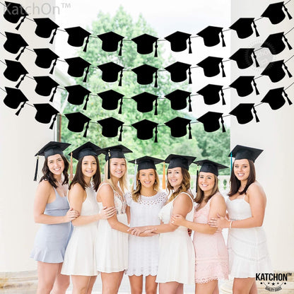 KatchOn, Felt Black Graduation Cap Garland - 4 String | Grad Garland Class of 2026, Grad Decor Class of 2026 | Black 2026 Grad Party Decorations, Graduation Decorations 2026