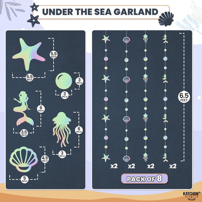 KatchOn, Iridescent Under The Sea Garland - 6.5 Feet, 8 Strings | Seashell Banner, Under The Sea Party Decorations | Mermaid Garland for Mermaid Birthday Decorations, Ocean Themed Party Decorations