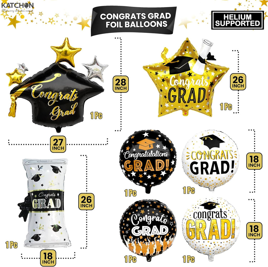 Graduation Decorations 2026 Graduation Balloons Set - Pack of 11 | Big, 28 Inch, Grad Cap Balloon | Gold 2026 Balloons, Class of 2026 Decorations | Congrats Grad Balloon | KatchOn