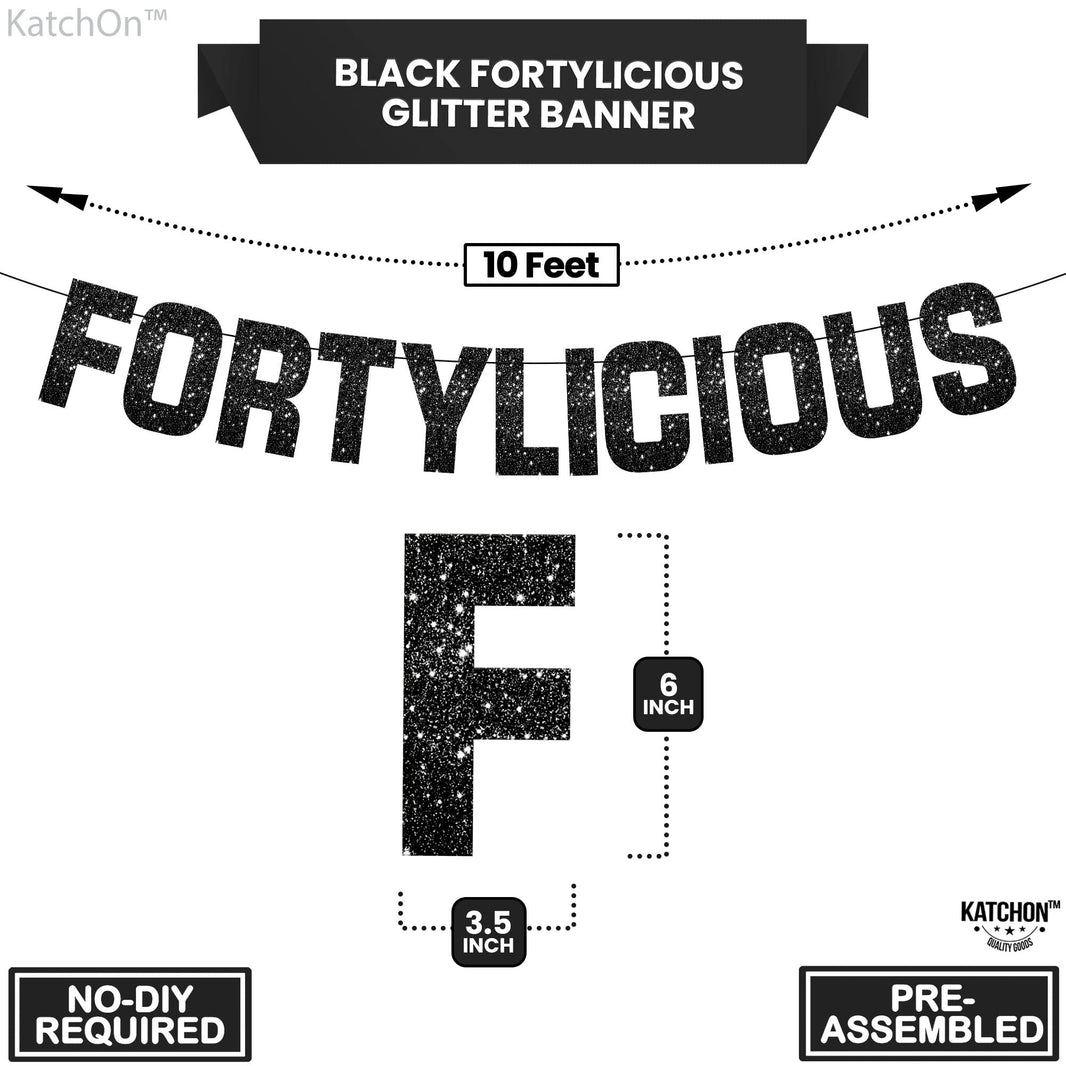 KatchOn, Prestrung, Glitter Black Fortylicious Banner - 10 Feet | Black Fortylicious Banner For Happy Birthday Decorations | 40th Birthday Decorations For Men