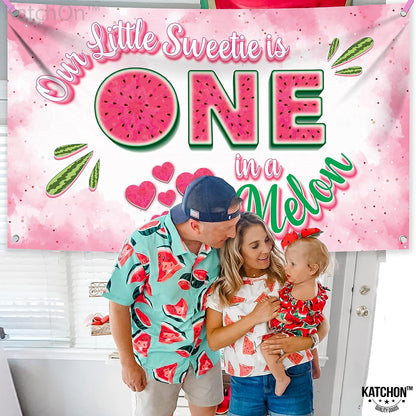 KatchOn One in a Melon Backdrop – 72x44 Inch | Watermelon Banner for One in a Melon Party Decorations, Watermelon Birthday Decorations