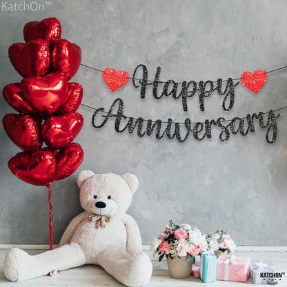 KatchOn, Happy Anniversary Banner Glitter Black - No DIY, 2 String, 10 Feet | Happy Anniversary Decorations for Party | Happy Anniversary Sign for Wedding Anniversary Decorations, Romantic Decorations