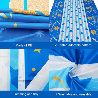 KatchOn Graduation Decorations 2026 | Blue and White Graduation Tablecloth - Pack of 3, XtraLarge 108x54 Inch | Congrats Grad Tablecloth for Graduation | 2026 Graduation Table Decorations