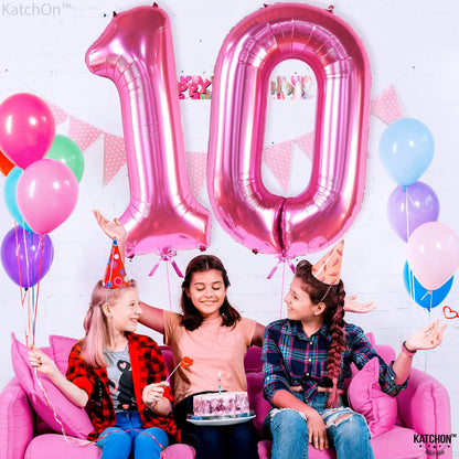 KatchOn, Hot Pink 10 Balloon Number - 40 Inch | Hot Pink 10 Birthday Balloon, 10th Birthday Decorations for Girl | Pink Number 10 Balloon | 10th Birthday Balloons | 10 Year Old Balloons for Girls