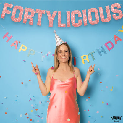 KatchOn, Fortylicious Pink Glitter Banner - Happy 40th Birthday Party Banner - 40th Wedding Anniversary Decorations - Milestone Birthday Party Decorations