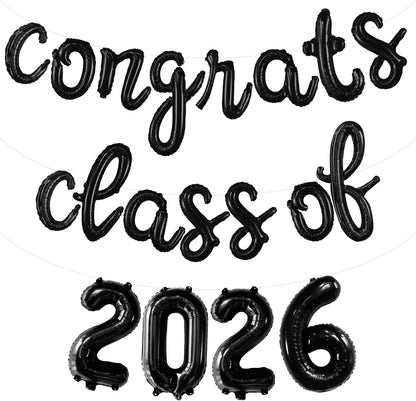 KatchOn, Black Class of 2026 Balloons Banner - Script, 16 Inch | 2026 Balloons Graduation, Graduation Decorations 2026 | Class 2026 Decoration, Class of 2026 Sign