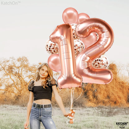 KatchOn, Rose Gold 12 Balloon Number - Huge 40 Inch | 12th Birthday Decorations for Girls | 12th Birthday Balloons, Confetti Balloons | 12 Birthday Balloon for Girls | Anniversary Decorations