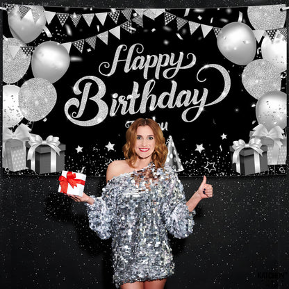 Happy Birthday to you Silver Glitter Wall Banner