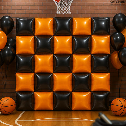 KatchOn, Black and Orange Square Foil Balloons- 19 inch, Pack of 25 | Black and Orange Foil Square Balloon Wall Backdrop | Halloween Backdrop For Wall | Halloween Birthday Party Decorations