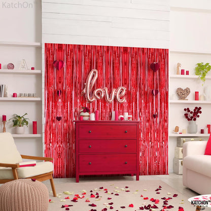 KatchOn, XtraLarge Red Streamers Party Decorations - 6.4x8 Feet, Pack of 2 | Shiny Red Fringe Backdrop for Valentines Day Decorations | Red Backdrop for Valentines Day Backdrop | Red Party Decorations