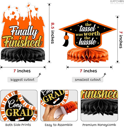 KatchOn, Orange and Black Graduation Centerpieces for Tables 2026 - Pack of 9 | Black Graduation Centerpieces 2026 for Graduation Decorations 2026 | Orange and Black 2026 Graduation Decorations