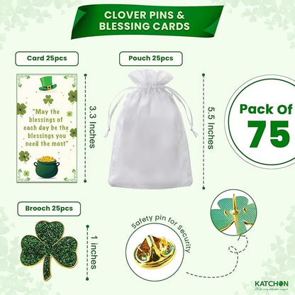 KatchOn, St Patricks Day Party Favors - Pack of 25 | St Patricks Day Pins with Blessing Cards and Gift Bags | St Patricks Day Accessories for St. Patrick's Day Decorations