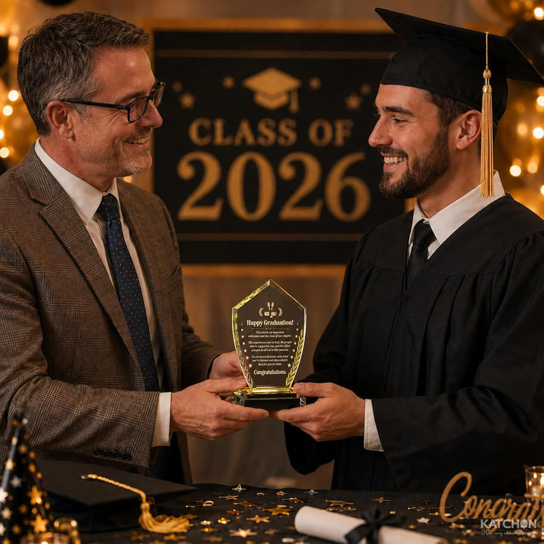 Graduation Gifts - Pack of 1, LED Graduation Keepsake, Grad Gifts for Him, Her | Graduation Crystal Gifts, Graduation Decorations 2026, Crystal Plaque Decor Class of 2026, Signature Keepsake, KatchOn