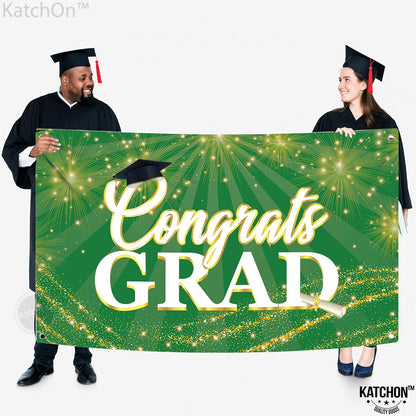 KatchOn, Green Congrats Grad Banner - Xtralarge, 72x44 Inch | Green and Gold Grad Banner for Graduation Decorations 2026 | Congrats Grad Backdrop for 2026 Graduation Decorations