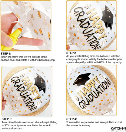 Graduation Decorations 2026 | Graduation Balloons - Pack of 6 | Black and Gold Mylar Foil Balloons for Grad Decorations Class of 2026 | Graduation Party Supplies with Graduation Cap Balloon, KatchOn