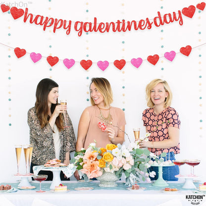 KatchOn, Glitter Red Happy Galentines Day Banner - 10 Feet, No DIY | Happy Galentines Day Decorations for Party | Galentines Day Sign for Galentines Decorations | Galentines Decor