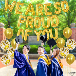 KatchOn, Gold We Are So Proud of You Balloons - 16 Inch, Graduation Latex and Confetti Balloons | Congratulations Balloons, Gold Graduation Decorations Class of 2024 | Gold 2024 Graduation Decorations