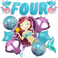 KatchOn, Big Mermaid 4th Birthday Decorations Set - Pack of 8 | Mermaid Birthday Decorations 4 Year Old Girl | Mermaid Balloons 4, 4 Year Old Birthday Decorations | 4th Birthday Decorations Girl