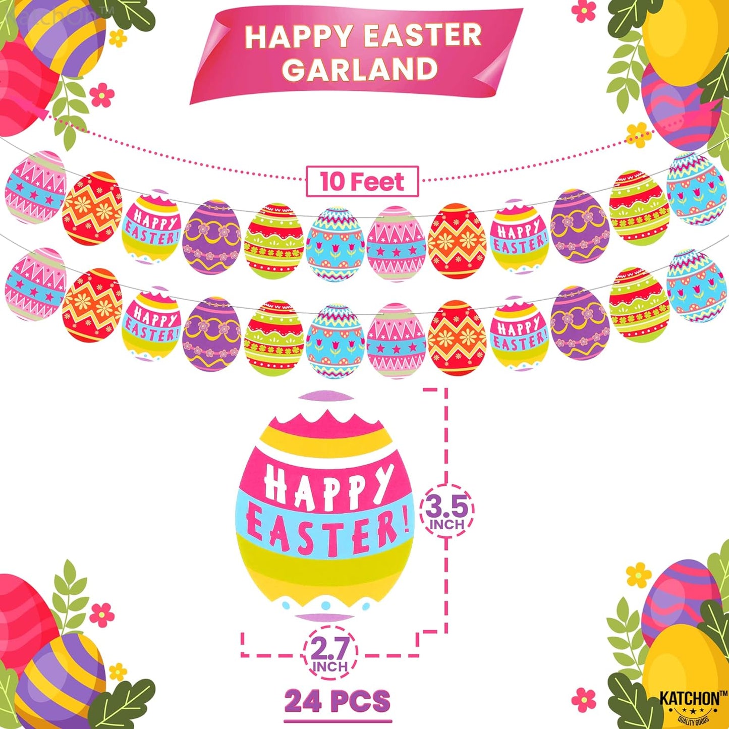 KatchOn, Large Easter Garland Decorations - 10 Feet, No DIY | Easter Egg Garland for Easter Decorations | Easter Office Decorations for Work | Easter Party Decorations | Easter Classroom Decorations