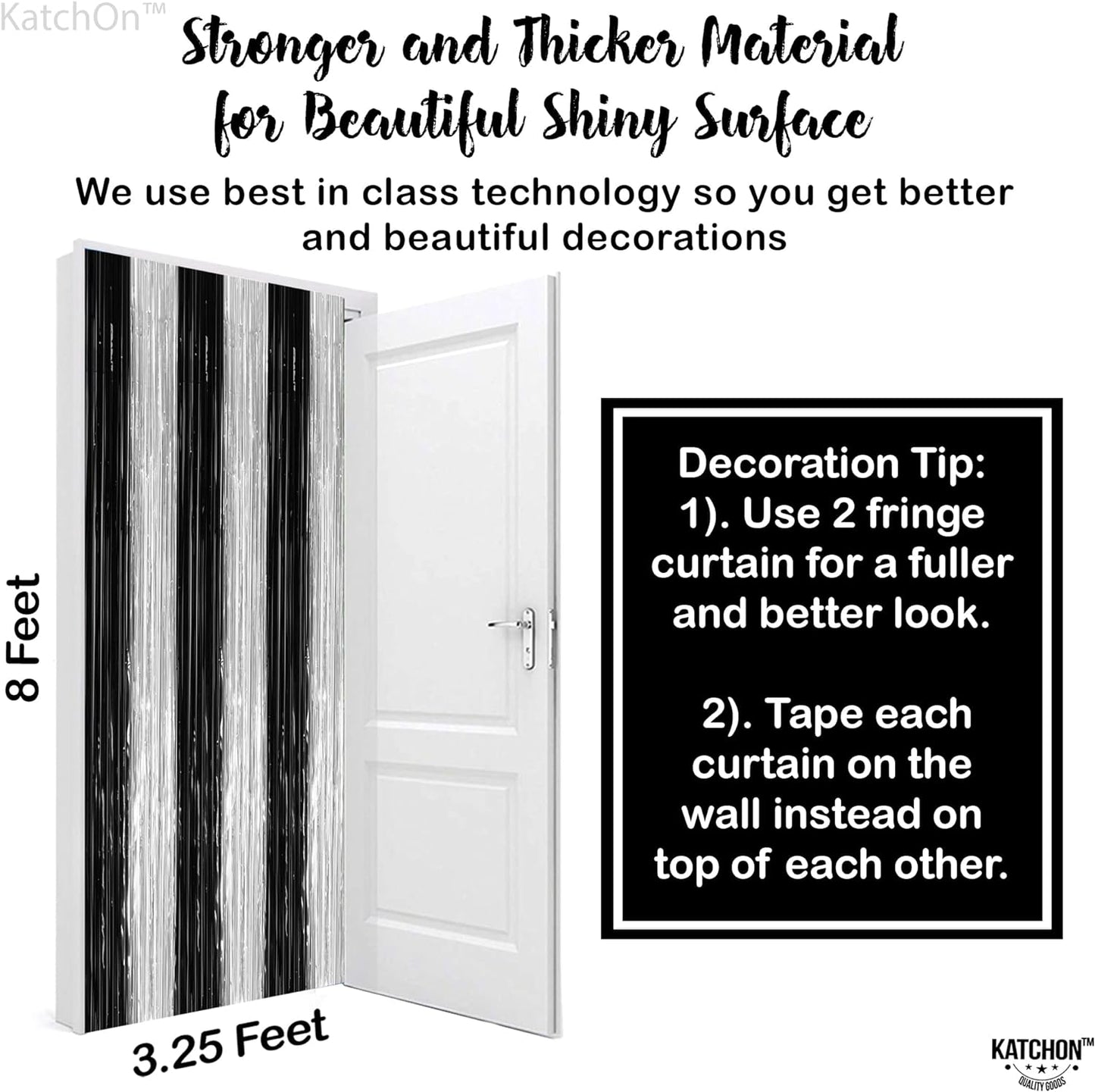 KatchOn, Large Black and Silver Fringe Curtain - Pack of 2 | Black and Silver Streamers for Black and Silver Party Decorations | Black and Silver Fringe, Black and Silver Graduation Decorations