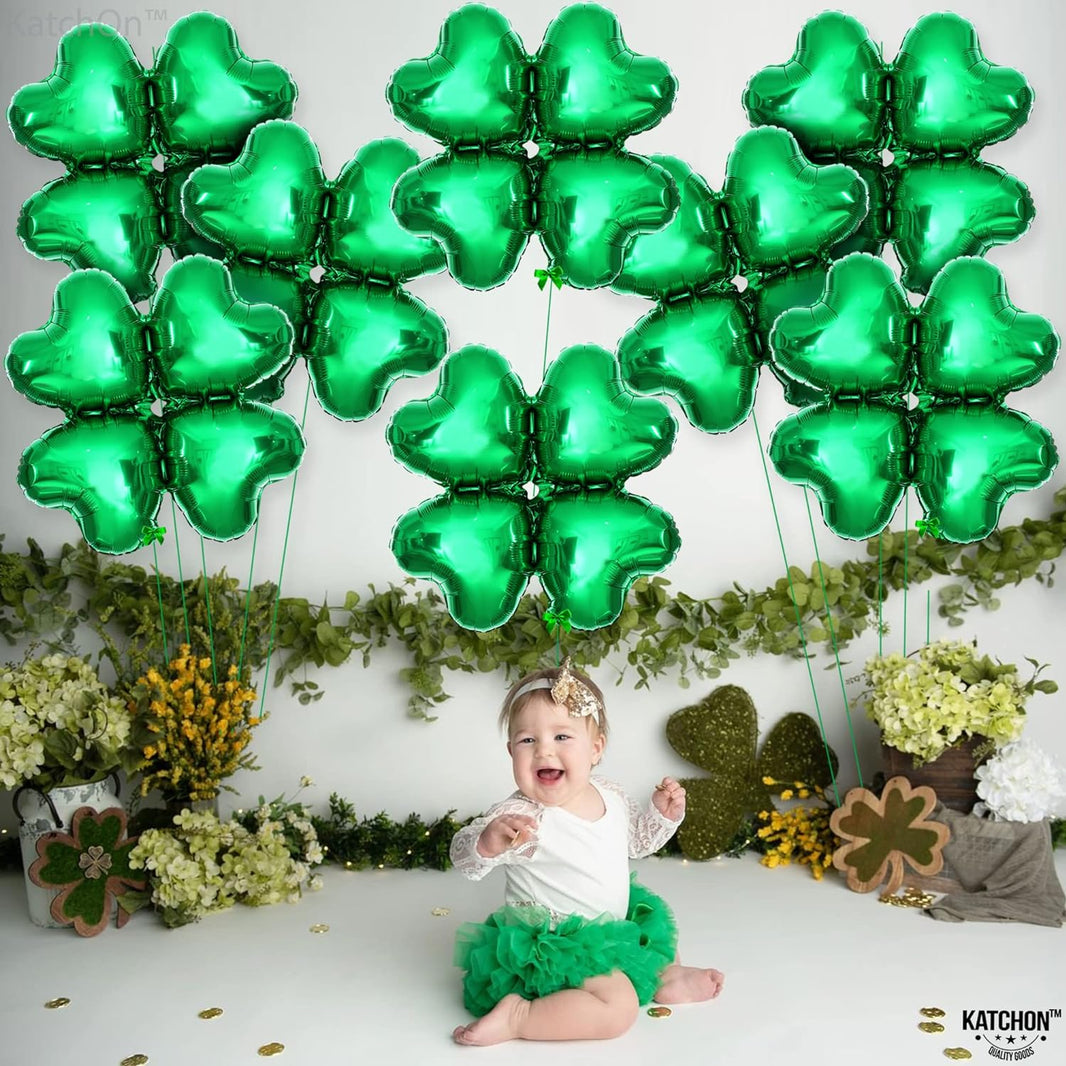 KatchOn, Pack of 12, St Patricks Day Balloons - 18 Inch, Shamrock Balloons | 4 leaf Clover Balloons for St Patricks Day Decorations | Lucky Balloons for Shamrock Decorations | St Patricks Balloons